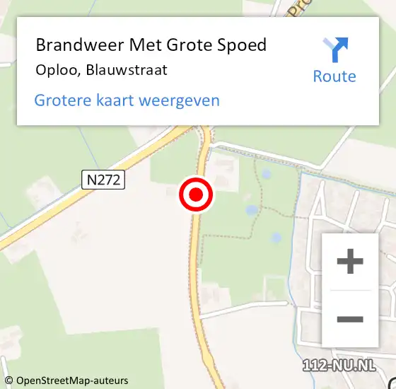 Locatie op kaart van de 112 melding: Brandweer Met Grote Spoed Naar Oploo, Blauwstraat op 1 juli 2018 18:09