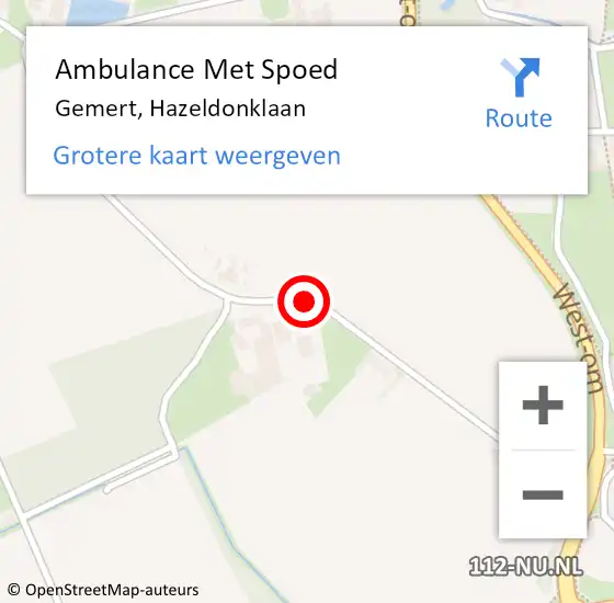 Locatie op kaart van de 112 melding: Ambulance Met Spoed Naar Gemert, Hazeldonklaan op 1 juli 2018 18:24