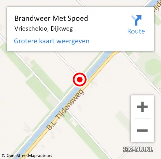 Locatie op kaart van de 112 melding: Brandweer Met Spoed Naar Vriescheloo, Dijkweg op 1 juli 2018 18:36