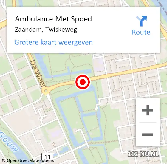 Locatie op kaart van de 112 melding: Ambulance Met Spoed Naar Zaandam, Twiskeweg op 1 juli 2018 19:13