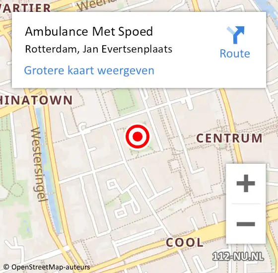 Locatie op kaart van de 112 melding: Ambulance Met Spoed Naar Rotterdam, Jan Evertsenplaats op 1 juli 2018 19:43