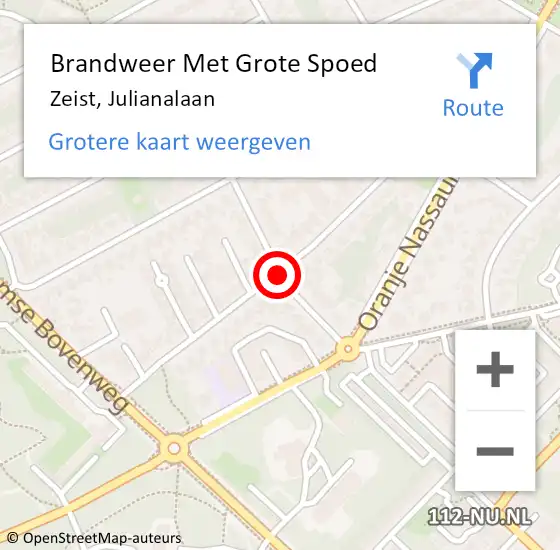 Locatie op kaart van de 112 melding: Brandweer Met Grote Spoed Naar Zeist, Julianalaan op 1 juli 2018 19:43