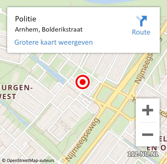 Locatie op kaart van de 112 melding: Politie Arnhem, Bolderikstraat op 1 juli 2018 20:59