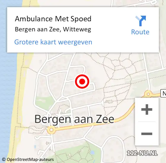 Locatie op kaart van de 112 melding: Ambulance Met Spoed Naar Bergen aan Zee, Witteweg op 1 juli 2018 21:40