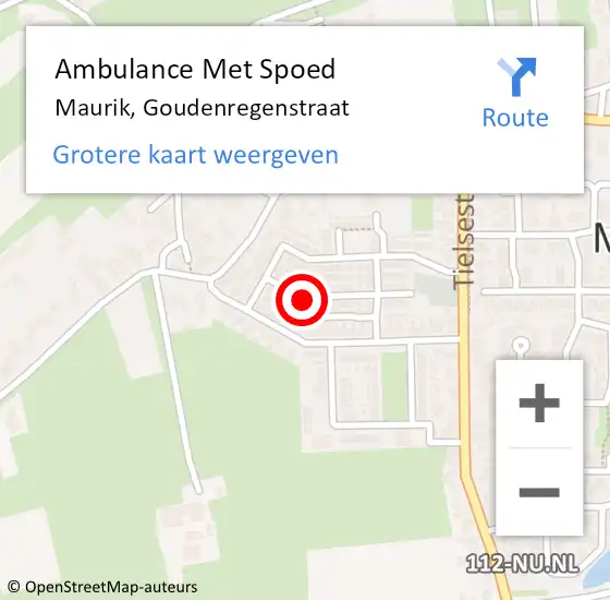 Locatie op kaart van de 112 melding: Ambulance Met Spoed Naar Maurik, Goudenregenstraat op 1 juli 2018 21:51