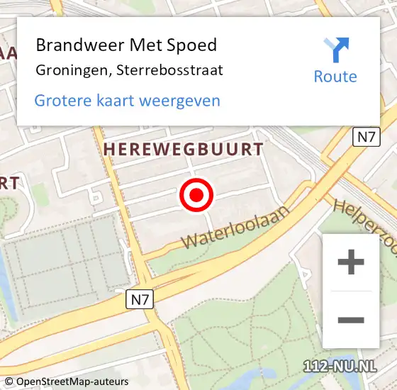 Locatie op kaart van de 112 melding: Brandweer Met Spoed Naar Groningen, Sterrebosstraat op 1 juli 2018 22:39