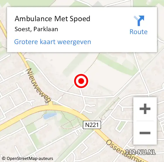 Locatie op kaart van de 112 melding: Ambulance Met Spoed Naar Soest, Parklaan op 1 juli 2018 22:50