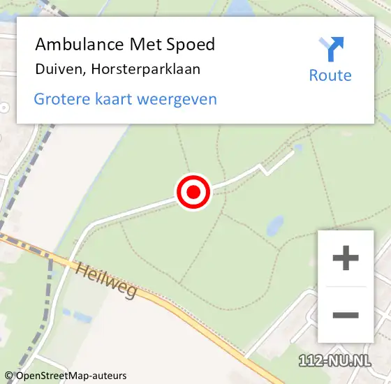 Locatie op kaart van de 112 melding: Ambulance Met Spoed Naar Duiven, Horsterparklaan op 1 juli 2018 23:57