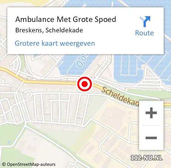 Locatie op kaart van de 112 melding: Ambulance Met Grote Spoed Naar Breskens, Scheldekade op 2 juli 2018 00:51