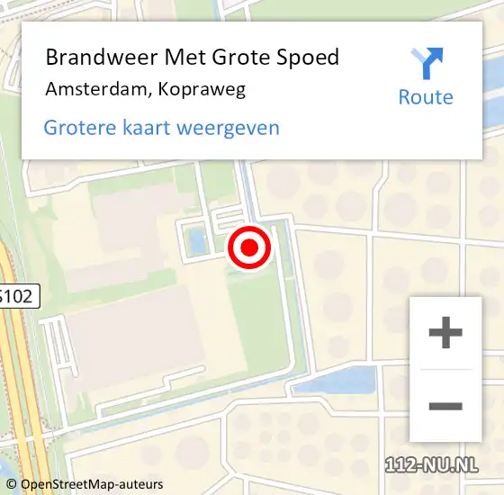 Locatie op kaart van de 112 melding: Brandweer Met Grote Spoed Naar Amsterdam, Kopraweg op 2 juli 2018 00:56