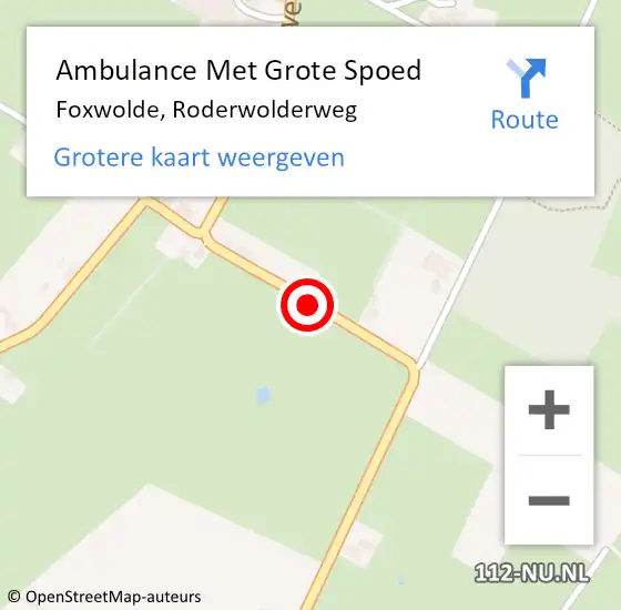 Locatie op kaart van de 112 melding: Ambulance Met Grote Spoed Naar Foxwolde, Roderwolderweg op 2 juli 2018 05:01