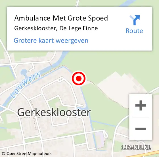 Locatie op kaart van de 112 melding: Ambulance Met Grote Spoed Naar Gerkesklooster, De Lege Finne op 1 maart 2014 13:43