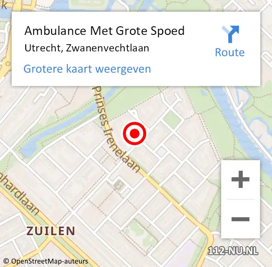 Locatie op kaart van de 112 melding: Ambulance Met Grote Spoed Naar Utrecht, Zwanenvechtlaan op 2 juli 2018 06:19