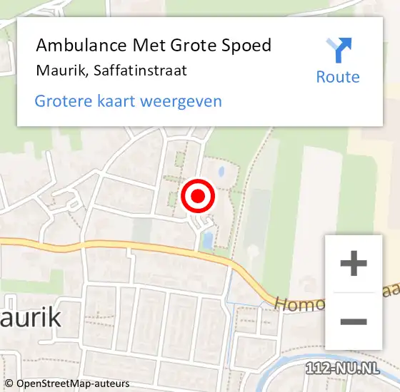 Locatie op kaart van de 112 melding: Ambulance Met Grote Spoed Naar Maurik, Saffatinstraat op 2 juli 2018 08:10