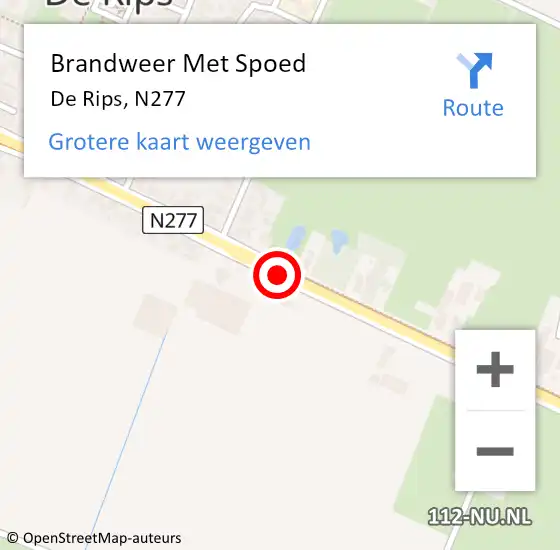 Locatie op kaart van de 112 melding: Brandweer Met Spoed Naar De Rips, N277 op 2 juli 2018 08:32