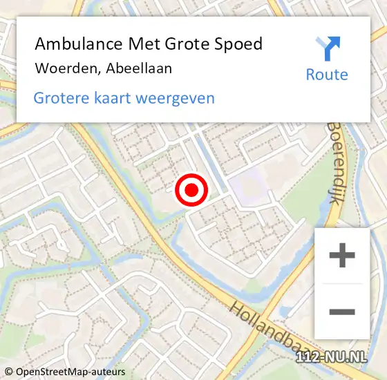 Locatie op kaart van de 112 melding: Ambulance Met Grote Spoed Naar Woerden, Abeellaan op 2 juli 2018 08:56