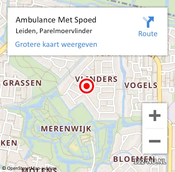 Locatie op kaart van de 112 melding: Ambulance Met Spoed Naar Leiden, Parelmoervlinder op 2 juli 2018 08:57