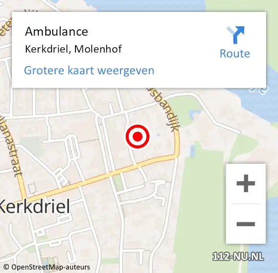 Locatie op kaart van de 112 melding: Ambulance Kerkdriel, Molenhof op 2 juli 2018 10:32