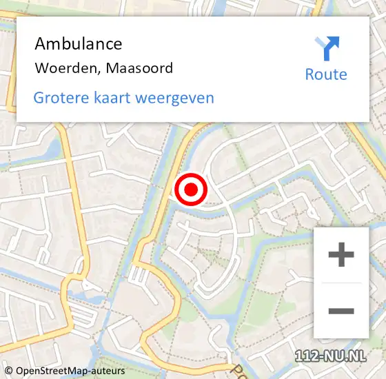 Locatie op kaart van de 112 melding: Ambulance Woerden, Maasoord op 2 juli 2018 11:15