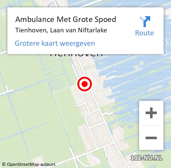 Locatie op kaart van de 112 melding: Ambulance Met Grote Spoed Naar Tienhoven, Laan van Niftarlake op 2 juli 2018 12:14