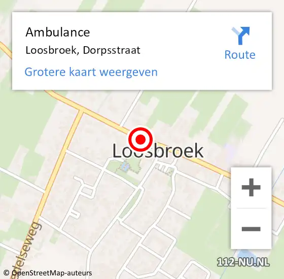 Locatie op kaart van de 112 melding: Ambulance Loosbroek, Dorpsstraat op 2 juli 2018 12:24