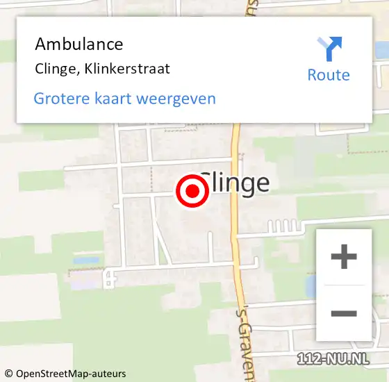 Locatie op kaart van de 112 melding: Ambulance Clinge, Klinkerstraat op 2 juli 2018 12:30