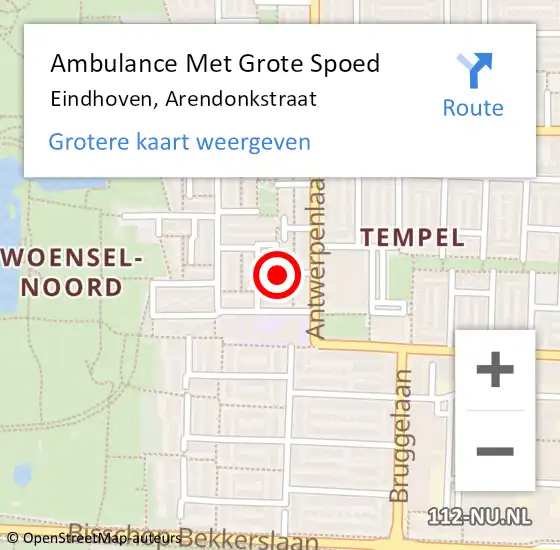 Locatie op kaart van de 112 melding: Ambulance Met Grote Spoed Naar Eindhoven, Arendonkstraat op 2 juli 2018 12:50