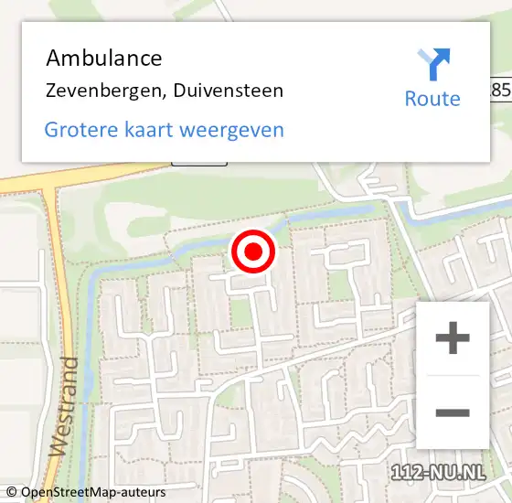 Locatie op kaart van de 112 melding: Ambulance Zevenbergen, Duivensteen op 2 juli 2018 13:01