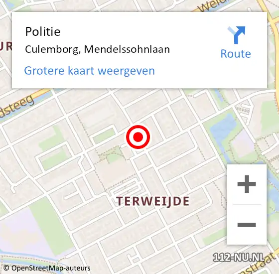 Locatie op kaart van de 112 melding: Politie Culemborg, Mendelssohnlaan op 2 juli 2018 13:07