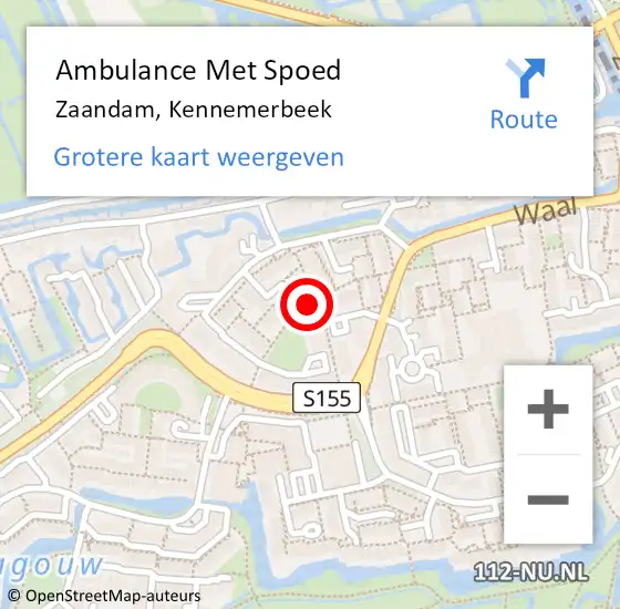 Locatie op kaart van de 112 melding: Ambulance Met Spoed Naar Zaandam, Kennemerbeek op 2 juli 2018 13:08