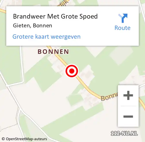 Locatie op kaart van de 112 melding: Brandweer Met Grote Spoed Naar Gieten, Bonnen op 2 juli 2018 14:26