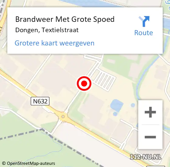 Locatie op kaart van de 112 melding: Brandweer Met Grote Spoed Naar Dongen, Textielstraat op 2 juli 2018 14:33