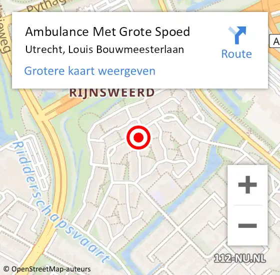 Locatie op kaart van de 112 melding: Ambulance Met Grote Spoed Naar Utrecht, Louis Bouwmeesterlaan op 2 juli 2018 15:17