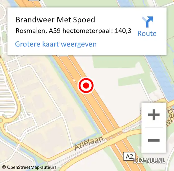 Locatie op kaart van de 112 melding: Brandweer Met Spoed Naar Rosmalen, A59 hectometerpaal: 140,3 op 2 juli 2018 15:38