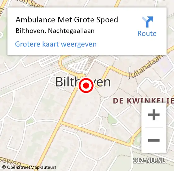 Locatie op kaart van de 112 melding: Ambulance Met Grote Spoed Naar Bilthoven, Nachtegaallaan op 2 juli 2018 15:39