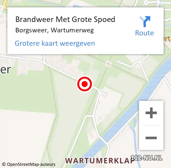 Locatie op kaart van de 112 melding: Brandweer Met Grote Spoed Naar Borgsweer, Wartumerweg op 2 juli 2018 16:17