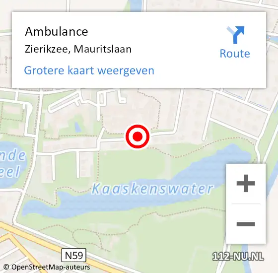 Locatie op kaart van de 112 melding: Ambulance Zierikzee, Mauritslaan op 2 juli 2018 16:27