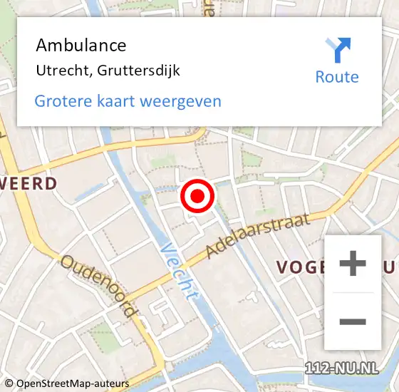 Locatie op kaart van de 112 melding: Ambulance Utrecht, Gruttersdijk op 2 juli 2018 16:49