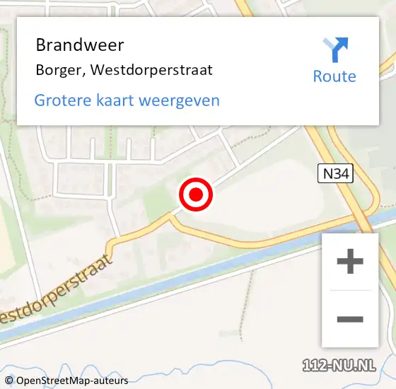 Locatie op kaart van de 112 melding: Brandweer Borger, Westdorperstraat op 2 juli 2018 17:28