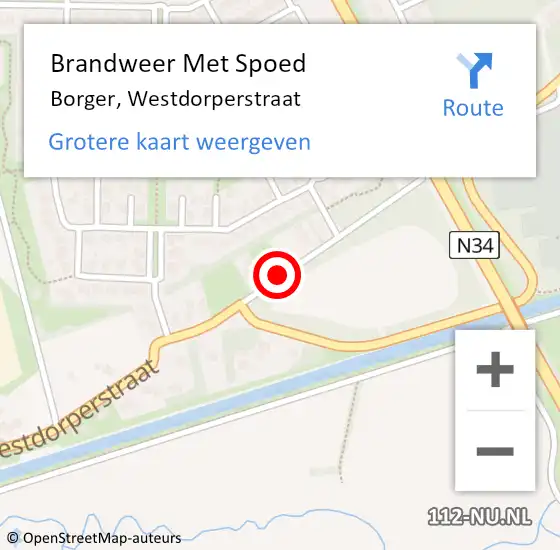 Locatie op kaart van de 112 melding: Brandweer Met Spoed Naar Borger, Westdorperstraat op 2 juli 2018 17:42