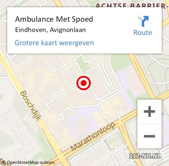 Locatie op kaart van de 112 melding: Ambulance Met Spoed Naar Eindhoven, Avignonlaan op 2 juli 2018 17:54
