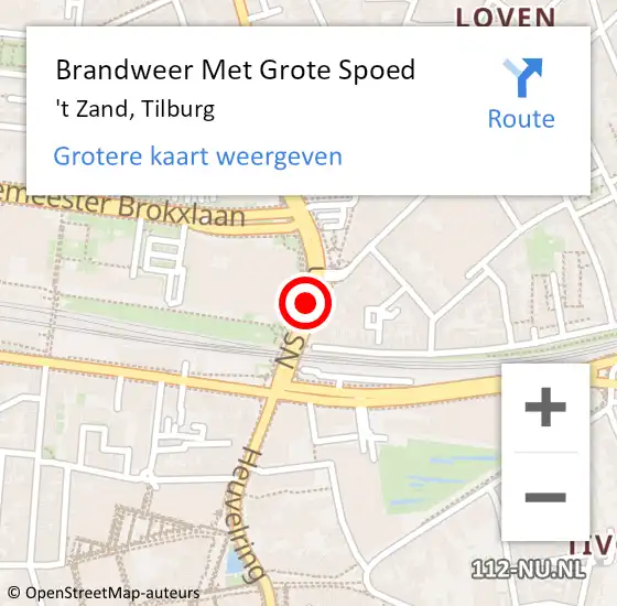 Locatie op kaart van de 112 melding: Brandweer Met Grote Spoed Naar 't Zand, Tilburg op 2 juli 2018 18:08