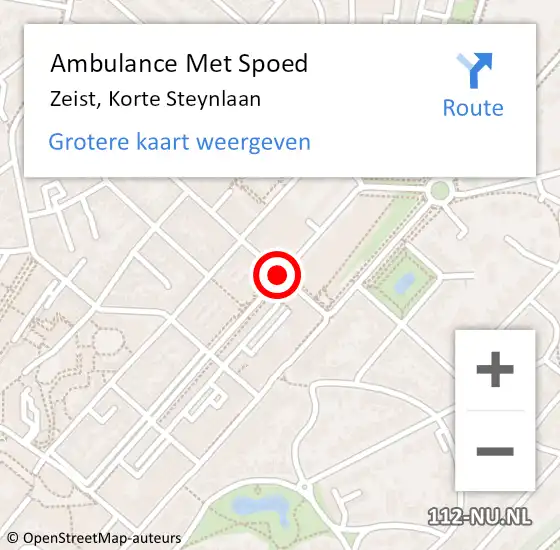 Locatie op kaart van de 112 melding: Ambulance Met Spoed Naar Zeist, Korte Steynlaan op 2 juli 2018 18:11