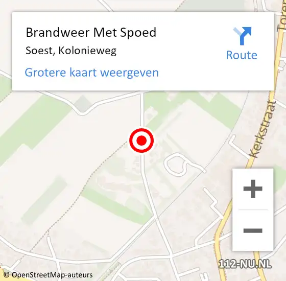 Locatie op kaart van de 112 melding: Brandweer Met Spoed Naar Soest, Kolonieweg op 2 juli 2018 18:13