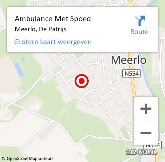 Locatie op kaart van de 112 melding: Ambulance Met Spoed Naar Meerlo, De Patrijs op 2 juli 2018 18:27