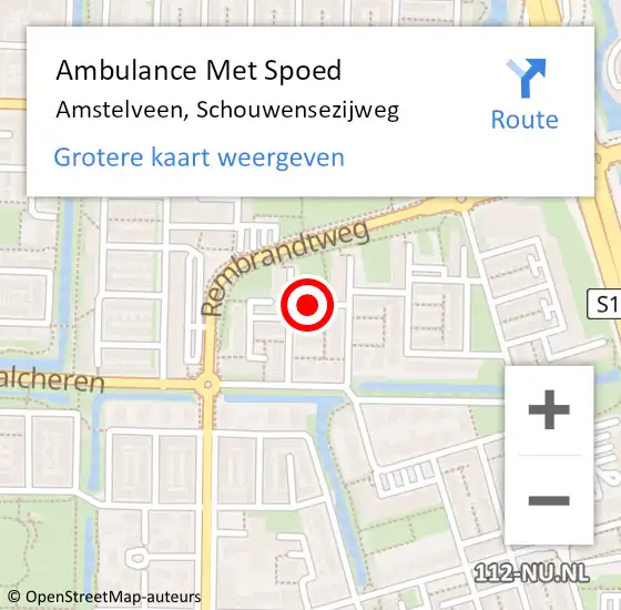 Locatie op kaart van de 112 melding: Ambulance Met Spoed Naar Amstelveen, Schouwensezijweg op 2 juli 2018 19:19