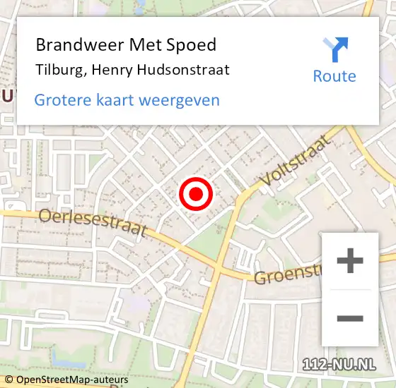 Locatie op kaart van de 112 melding: Brandweer Met Spoed Naar Tilburg, Henry Hudsonstraat op 2 juli 2018 19:29