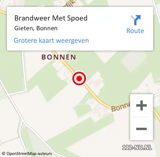 Locatie op kaart van de 112 melding: Brandweer Met Spoed Naar Gieten, Bonnen op 2 juli 2018 19:37