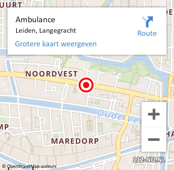 Locatie op kaart van de 112 melding: Ambulance Leiden, Langegracht op 2 juli 2018 20:38