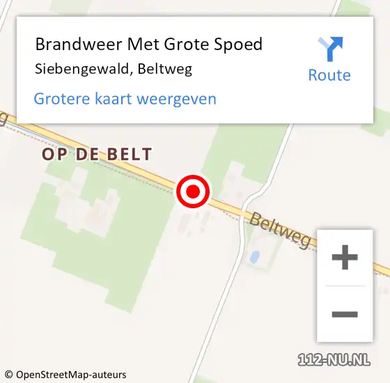 Locatie op kaart van de 112 melding: Brandweer Met Grote Spoed Naar Siebengewald, Beltweg op 2 juli 2018 21:05
